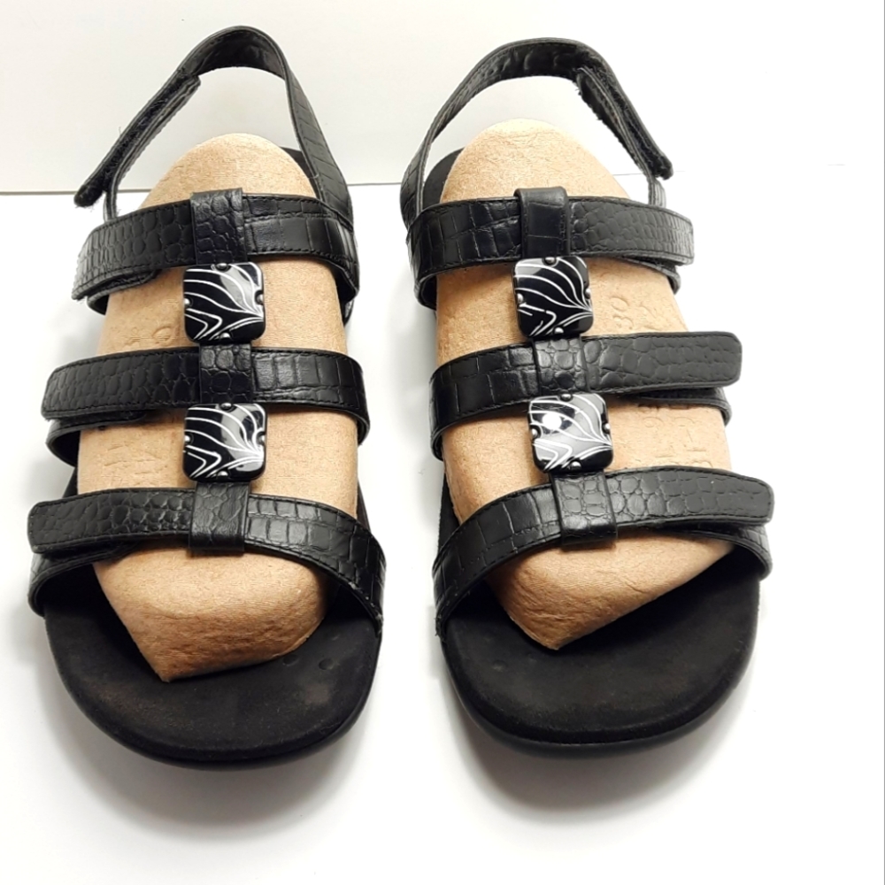 Vionic Women 44Amber/TVW1275 Zelcro Adjustable Black Sandals Women’s Size 8